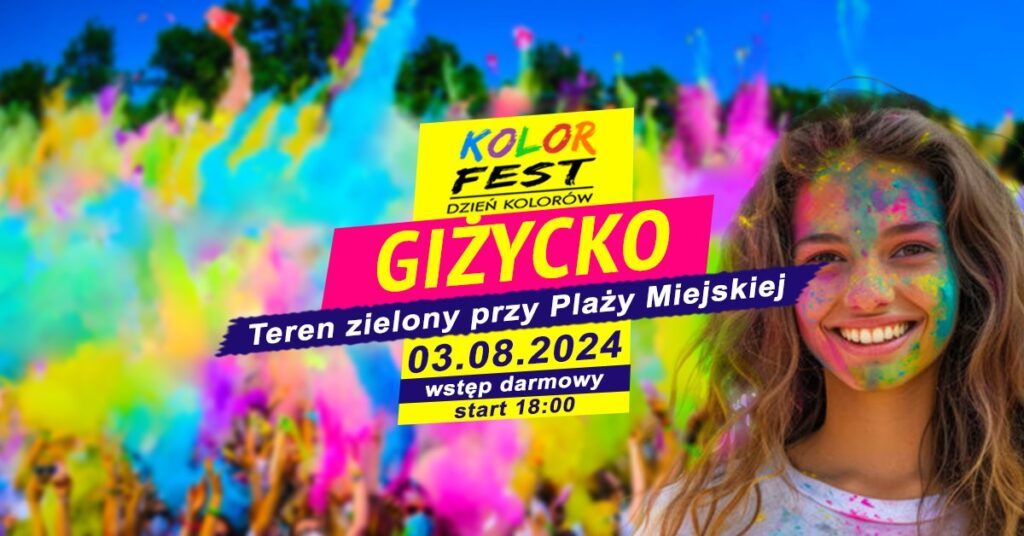 Kolor Fest festiwal proszków holi, 3.08.2024, Plaża Miejska w Giżycku