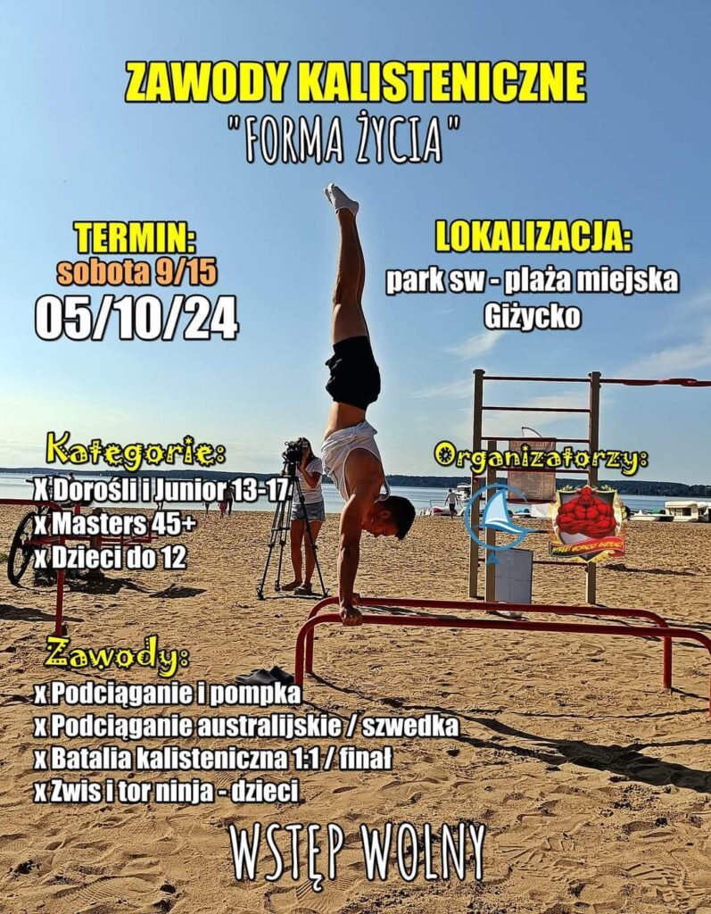 Zawody kalisteniczne „FORMA ŻYCIA” – 5.10.2024r. Plaża Miejska w Giżycku