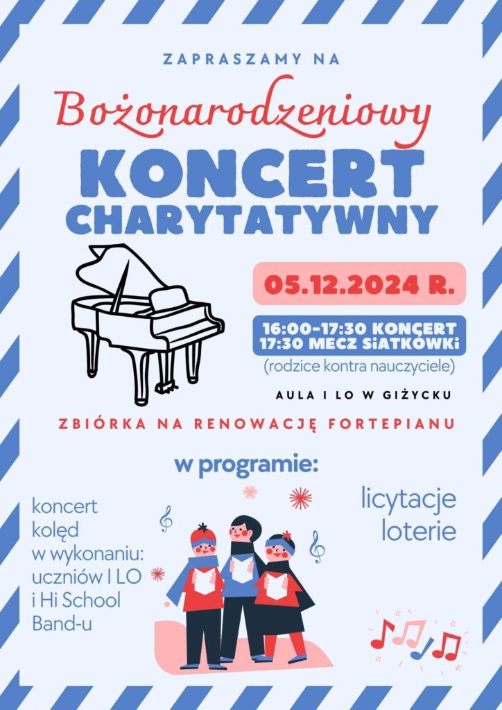 Bożonarodzeniowy koncert charytatywny – 5.12.2024, Aula LO1 w Giżycku