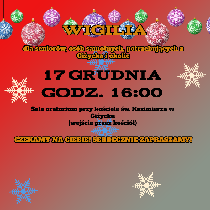 Wigilijne spotkanie w Giżycku – dla seniorów, samotnych i potrzebujących