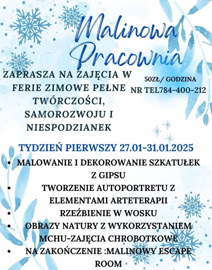 Ferie w Malinowej Pracowni - sprawdźcie, co będzie się działo i jak się zapisać na zajęcia