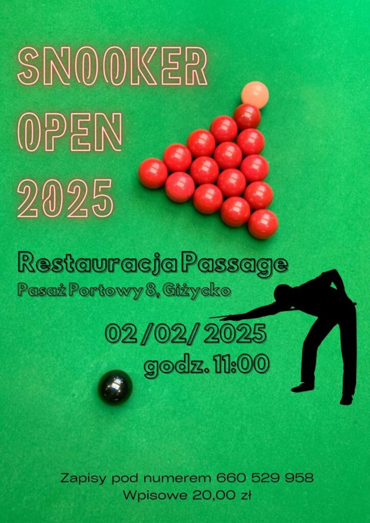Snooker Open 2025, 2.02.2025, godzina 11.00, Restauracja Passage Giżycko