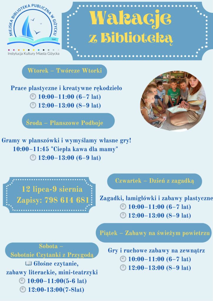 Wakacje w Bibliotece w Giżycku – kreatywne lato z książką i zabawą