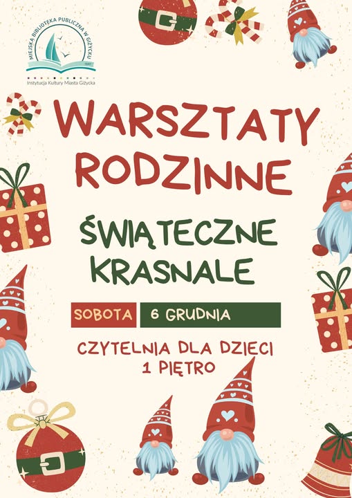 Rodzinne warsztaty „Świąteczne Krasnale” w Bibliotece – Mikołajkowa kreatywna zabawa