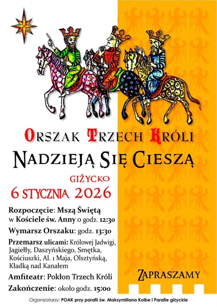 Orszak Trzech Króli w Giżycku 2026 – wspólne kolędowanie i przemarsz ulicami miasta