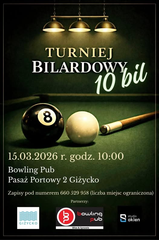 Turniej bilardowy 10-bil w Giżycku. Startuje nowy cykl zawodów w Bowling Pubie