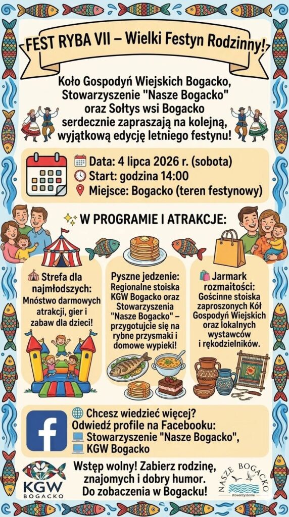 Fest Ryba VII w Bogacku. Wielki festyn rodzinny z atrakcjami, regionalnym jedzeniem i jarmarkiem
