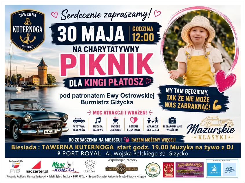 Charytatywny piknik dla Kingi Płatosz w Giżycku. Rodzinne atrakcje przy Tawernie Kuternoga