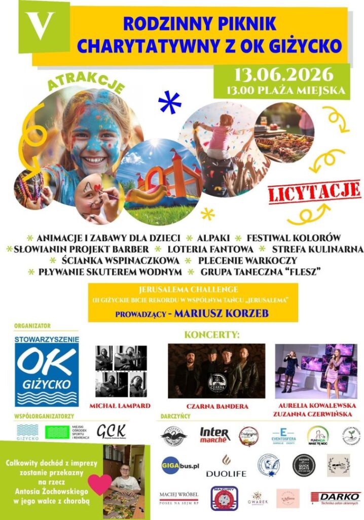 V Rodzinny Piknik Charytatywny z OK Giżycko. Pomoc dla Antka i atrakcje na Plaży Miejskiej