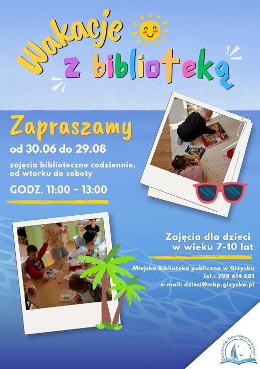 Wakacje z biblioteką w Giżycku 2026. Letnie zajęcia dla dzieci w MBP trwają do 29 sierpnia