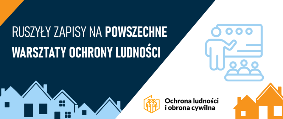 Grafika zapowiadająca powszechne warsztaty ochrony ludności