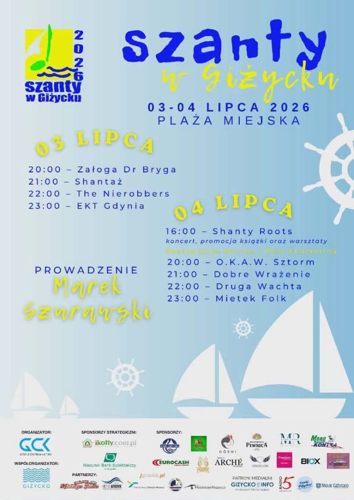 Szanty w Giżycku 2026. Dwa dni muzyki żeglarskiej na Plaży Miejskiej